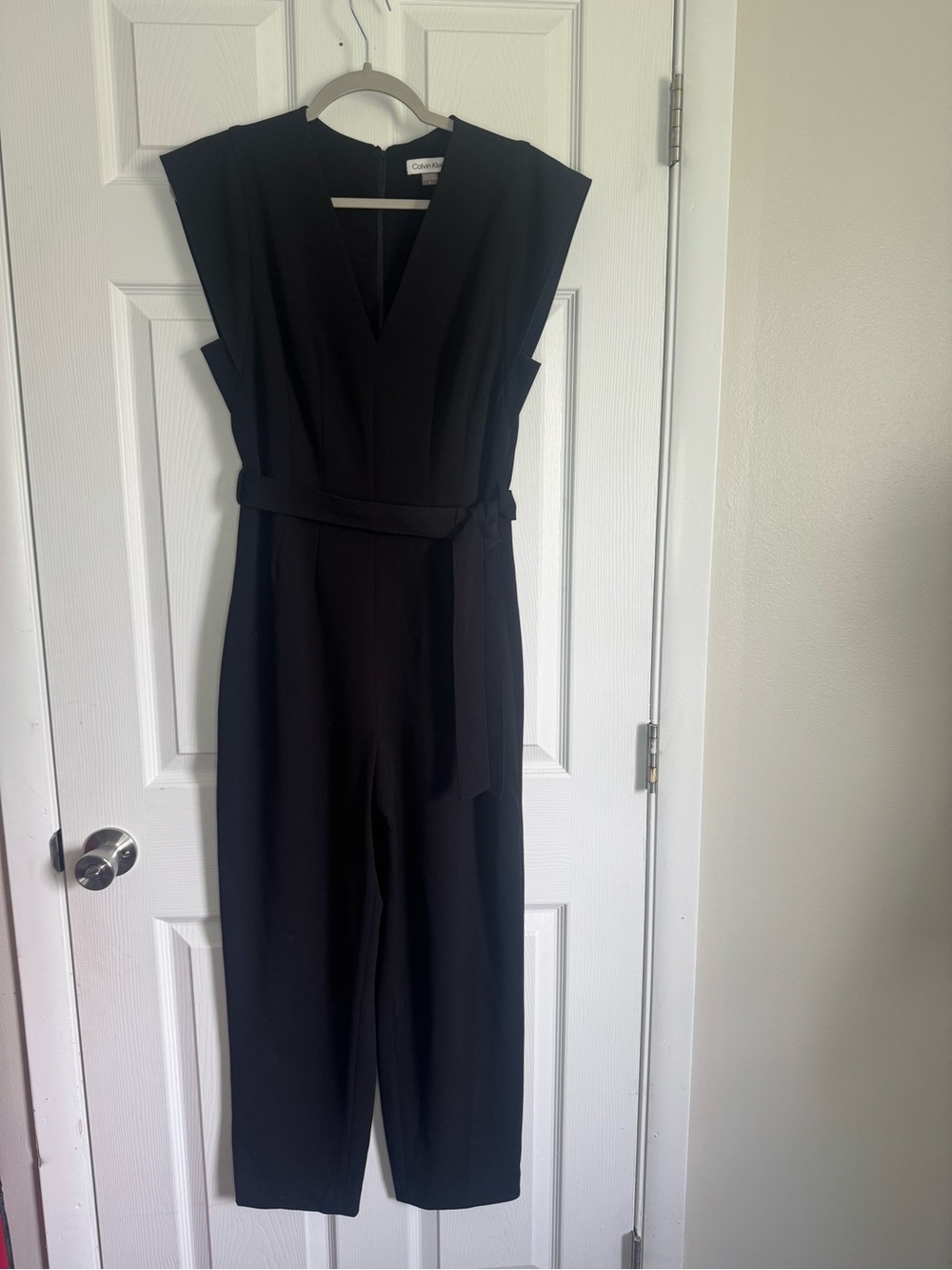 Calvin Klein Black Sleeveless V-Neck Belted Jumpsuit